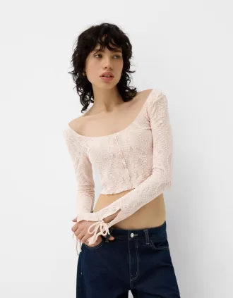 Camiseta de encaje con lazos Pink