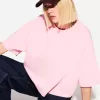 Camiseta de manga corta con corte cuadrado de algodón grueso Pink