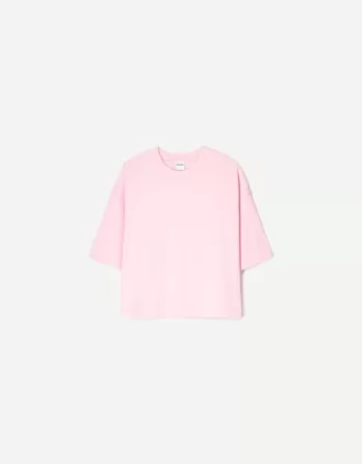 Camiseta de manga corta con corte cuadrado de algodón grueso Pink