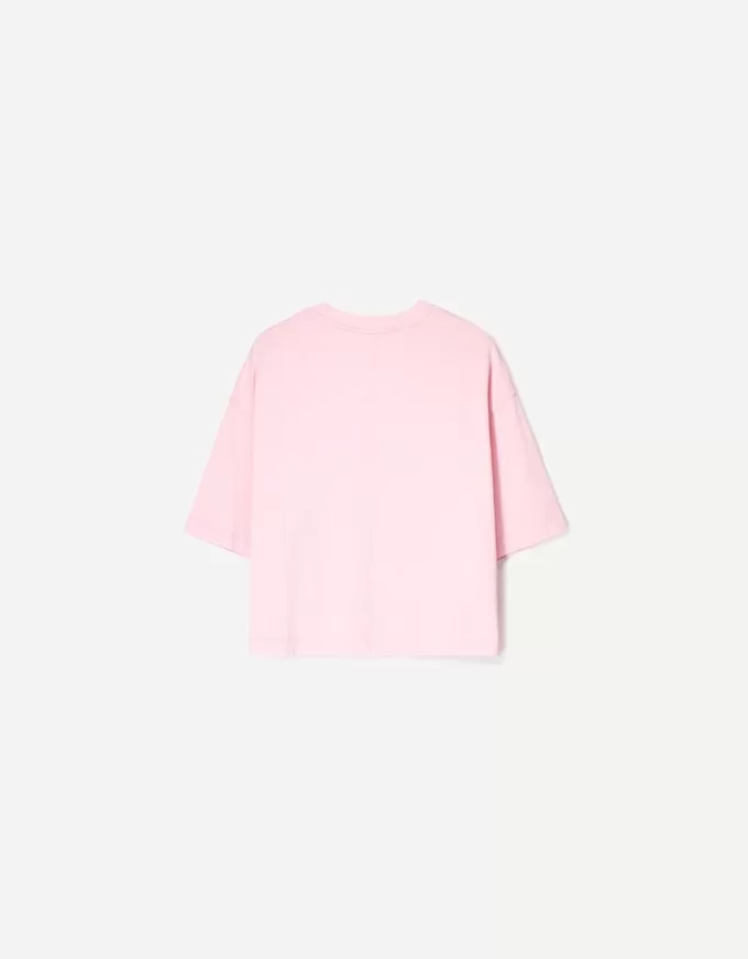 Camiseta de manga corta con corte cuadrado de algodón grueso Pink