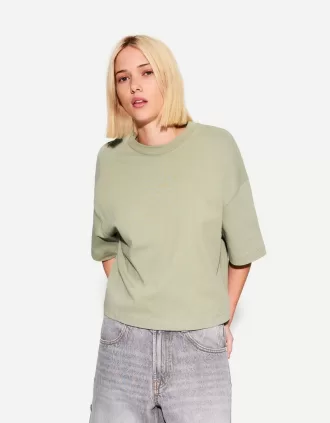 Camiseta de manga corta con corte cuadrado de algodón grueso Khaki