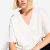 Camiseta de manga corta con cuello en V de algodón grueso Off white