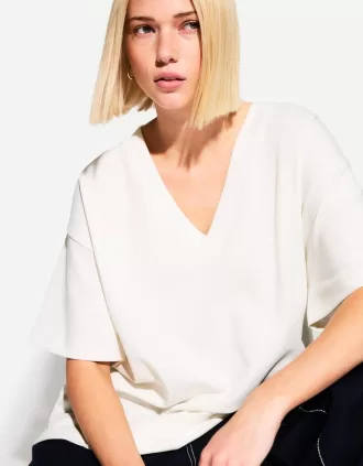 Camiseta de manga corta con cuello en V de algodón grueso Off white