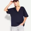 Camiseta de manga corta con cuello en V de algodón grueso Navy