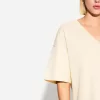 Camiseta de manga corta con cuello en V de algodón grueso Cream