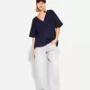 Camiseta de manga corta con cuello en V de algodón grueso Navy