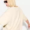 Camiseta de manga corta con cuello en V de algodón grueso Cream