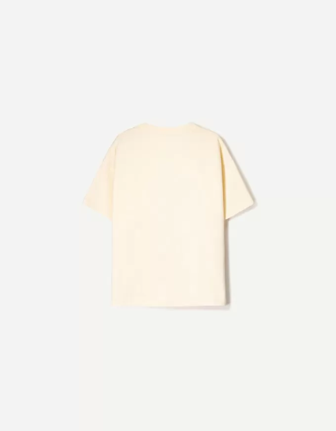 Camiseta de manga corta con cuello en V de algodón grueso Cream