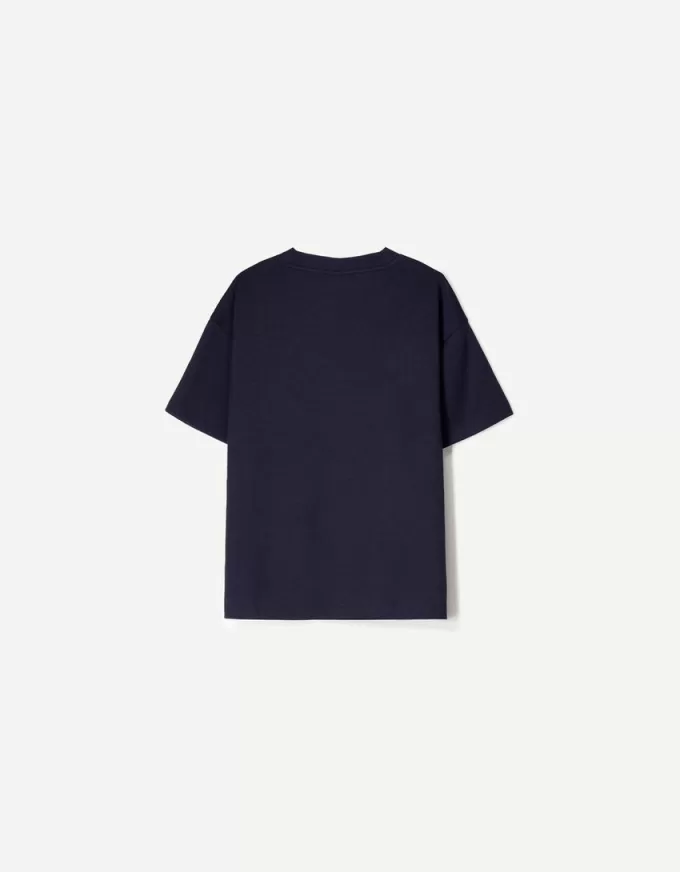 Camiseta de manga corta con cuello en V de algodón grueso Navy