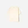 Camiseta de manga corta con cuello en V de algodón grueso Cream