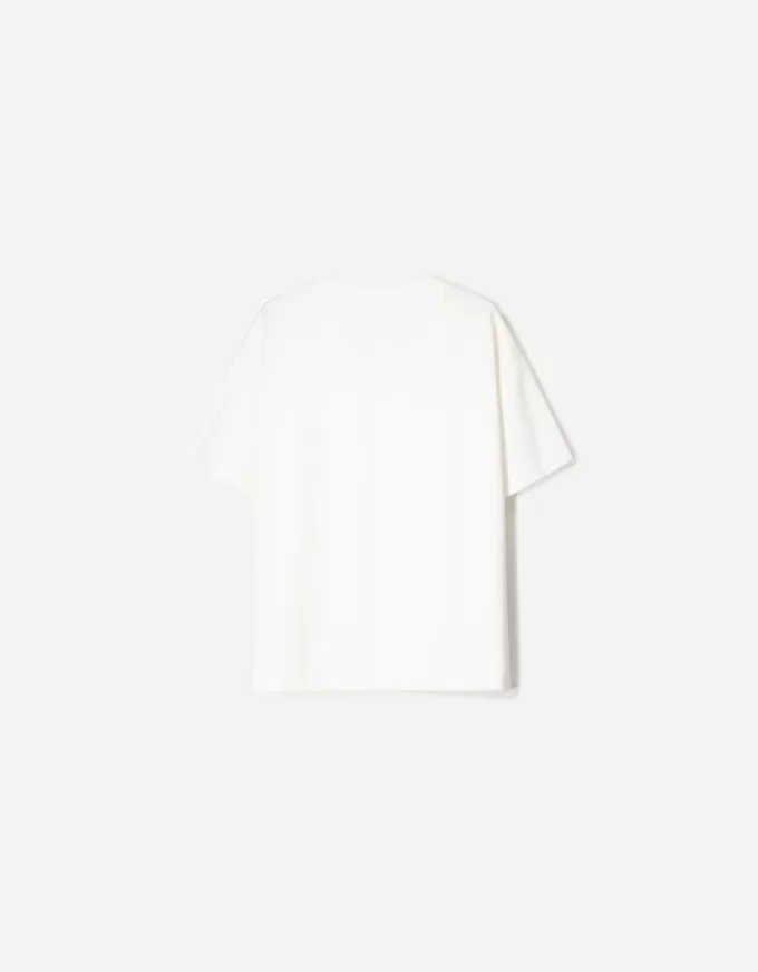 Camiseta de manga corta con cuello en V de algodón grueso Off white