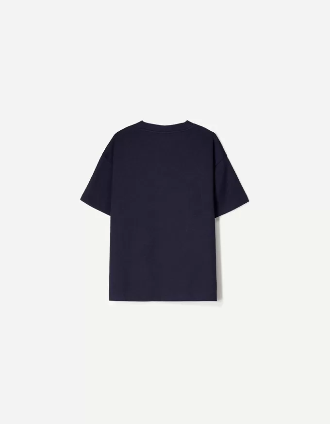 Camiseta de manga corta con cuello en V de algodón grueso Navy
