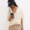 Camiseta de manga corta con cuello en V de algodón grueso Cream