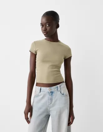 Camiseta de manga corta con cuello redondo Khaki