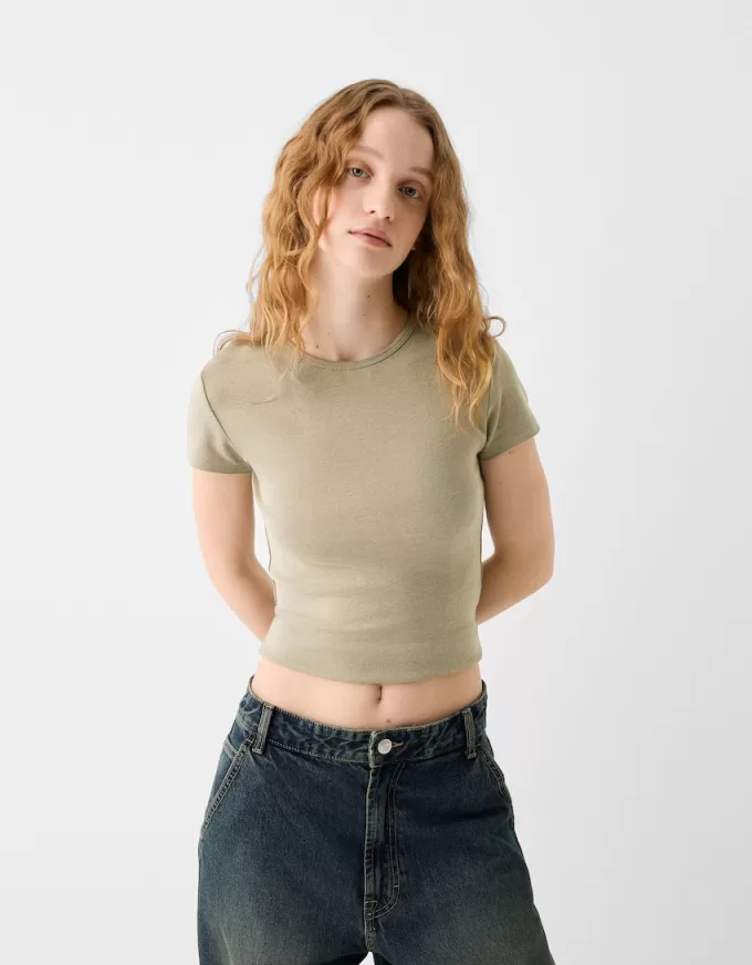 Camiseta de manga corta con cuello redondo Khaki