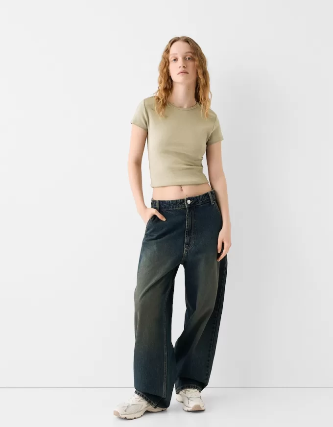 Camiseta de manga corta con cuello redondo Khaki