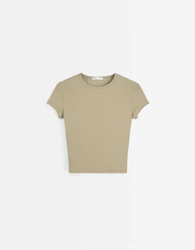 Camiseta de manga corta con cuello redondo Khaki
