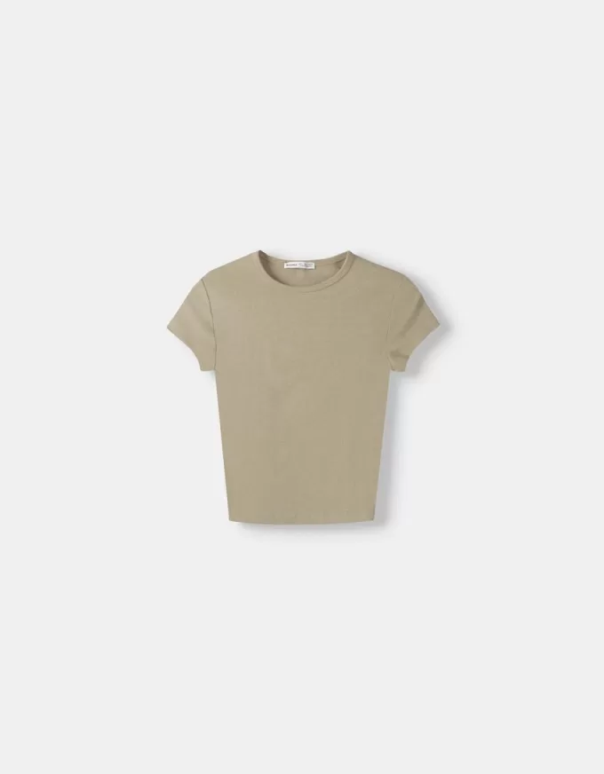 Camiseta de manga corta con cuello redondo Khaki Camiseta de manga corta con cuello redondo Khaki