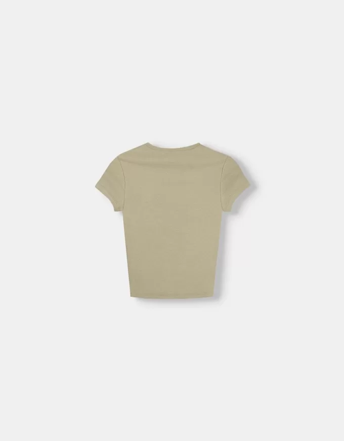Camiseta de manga corta con cuello redondo Khaki Camiseta de manga corta con cuello redondo Khaki
