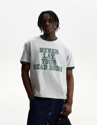 Camiseta de manga corta con estampado en contraste Grey