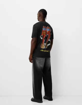 Camiseta de manga corta desteñida con estampado AC/DC Black