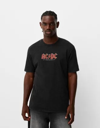 Camiseta de manga corta desteñida con estampado AC/DC Black