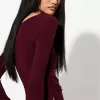 Camiseta de manga larga con detalle fruncido Burgundy