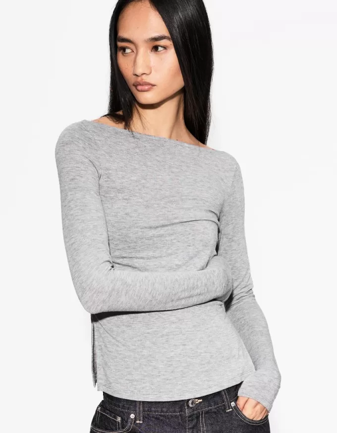 Camiseta de manga larga con detalle fruncido Grey
