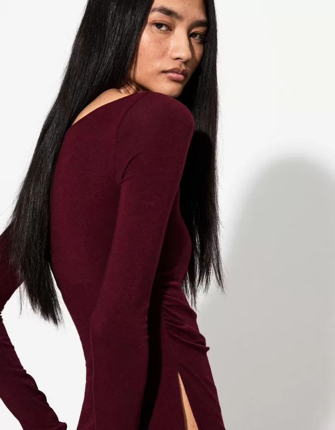 Camiseta de manga larga con detalle fruncido Burgundy