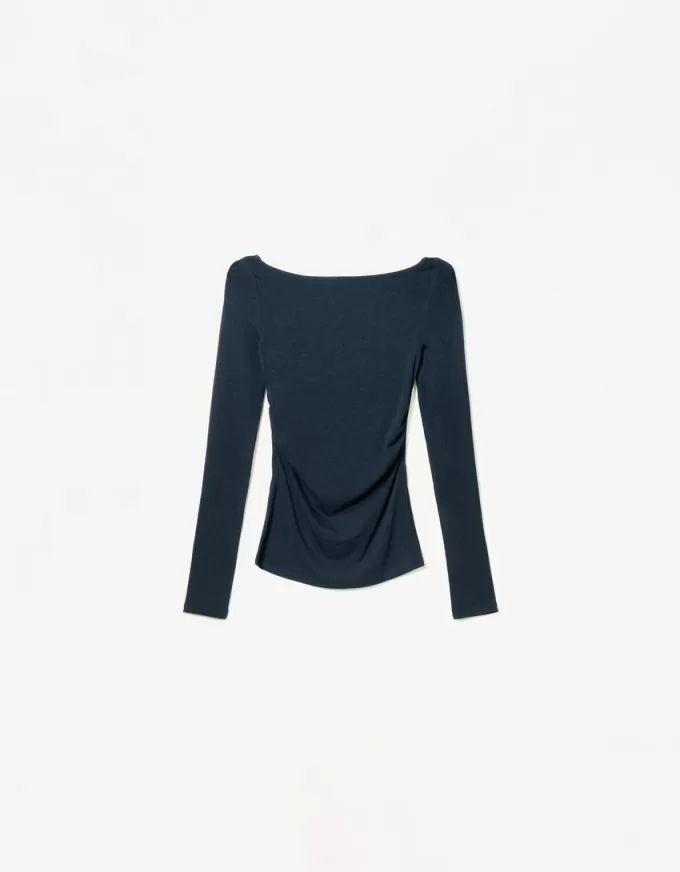 Camiseta de manga larga con detalle fruncido Navy
