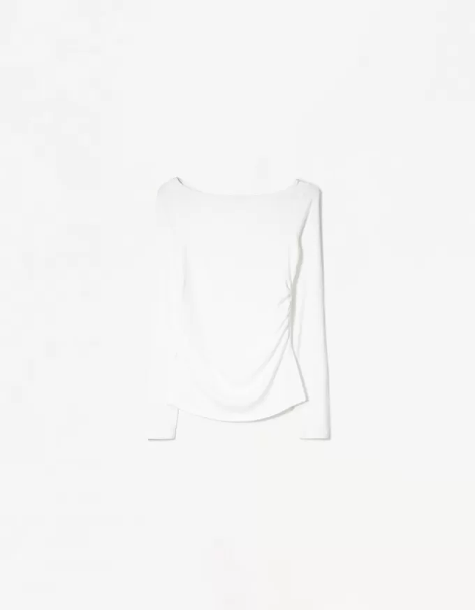 Camiseta de manga larga con detalle fruncido Cream