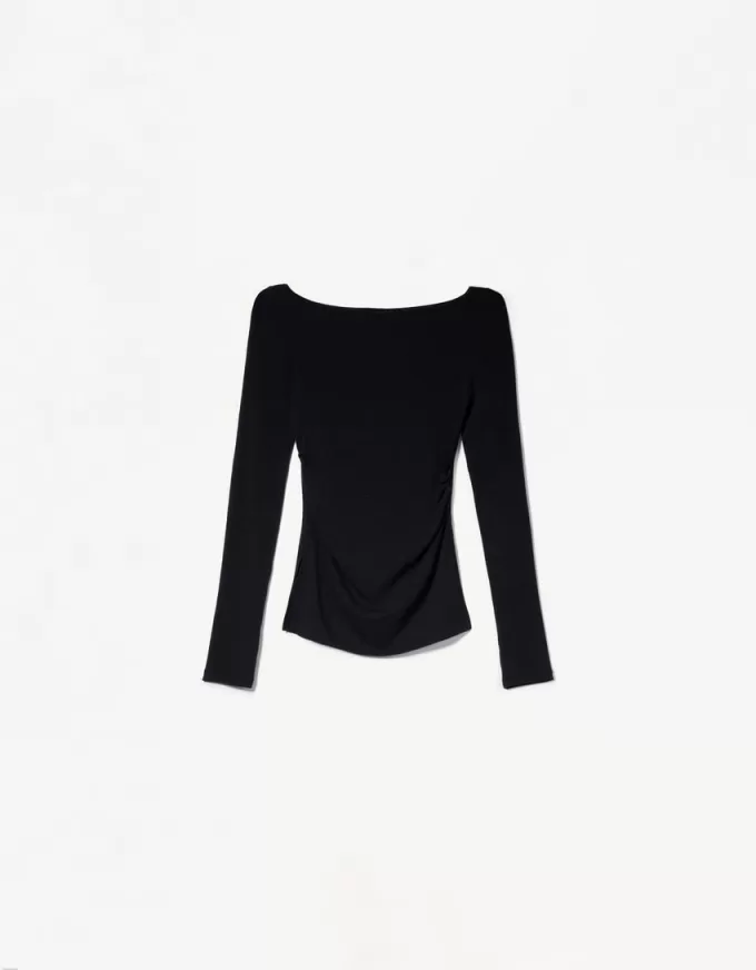Camiseta de manga larga con detalle fruncido Black