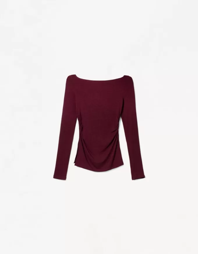 Camiseta de manga larga con detalle fruncido Burgundy