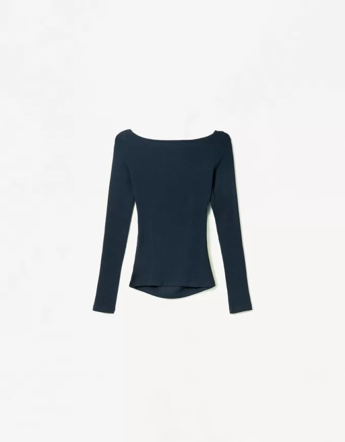 Camiseta de manga larga con detalle fruncido Navy