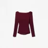 Camiseta de manga larga con detalle fruncido Burgundy