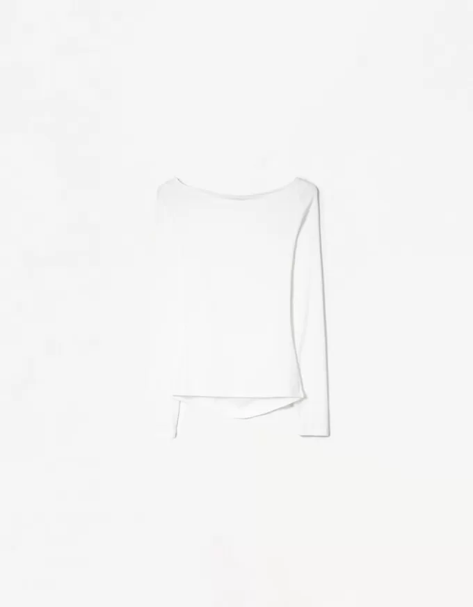 Camiseta de manga larga con detalle fruncido Cream