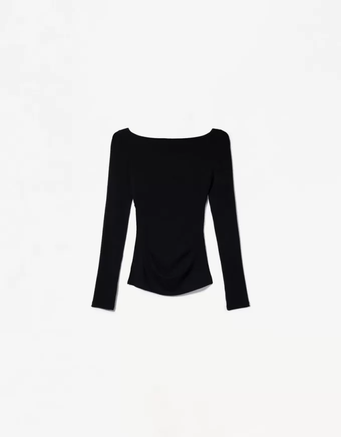 Camiseta de manga larga con detalle fruncido Black