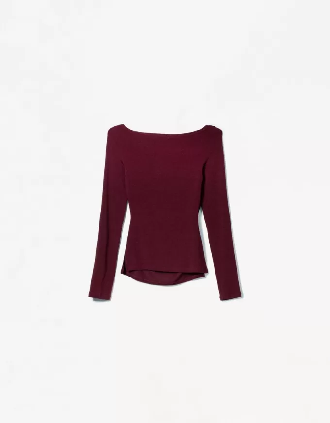 Camiseta de manga larga con detalle fruncido Burgundy