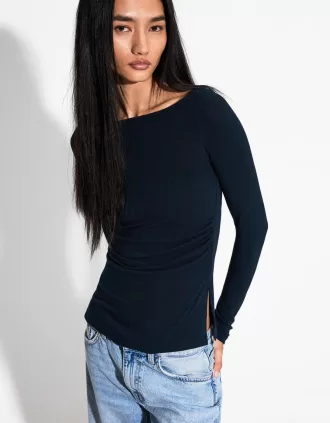 Camiseta de manga larga con detalle fruncido Navy