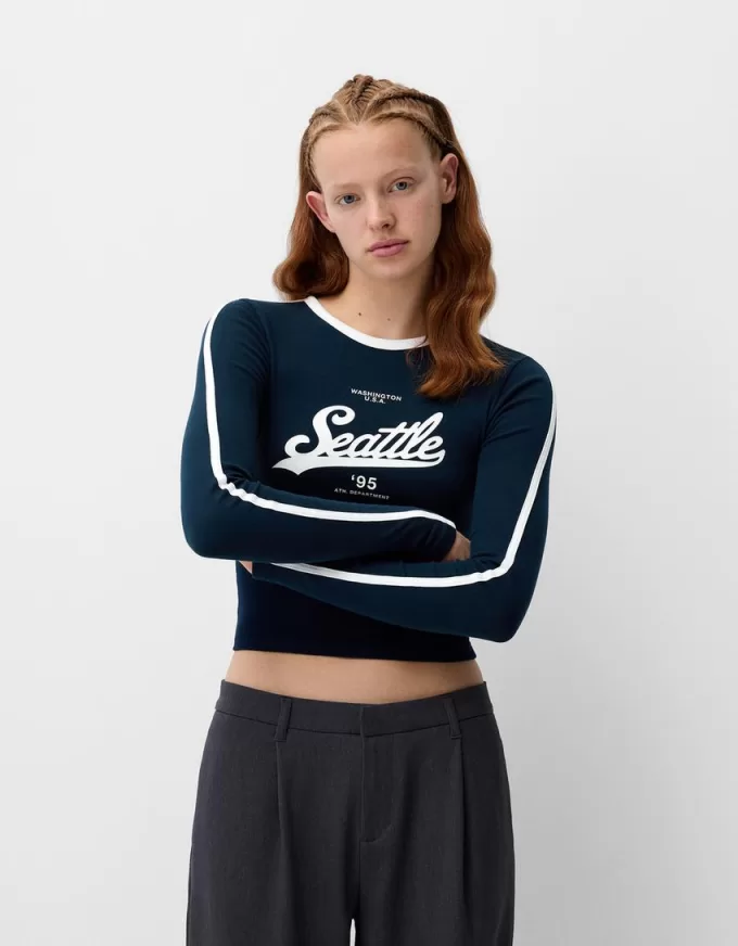 Camiseta de manga larga con estampado Navy