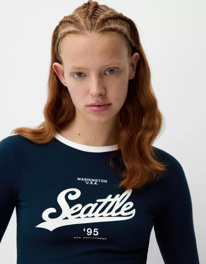 Camiseta de manga larga con estampado Navy
