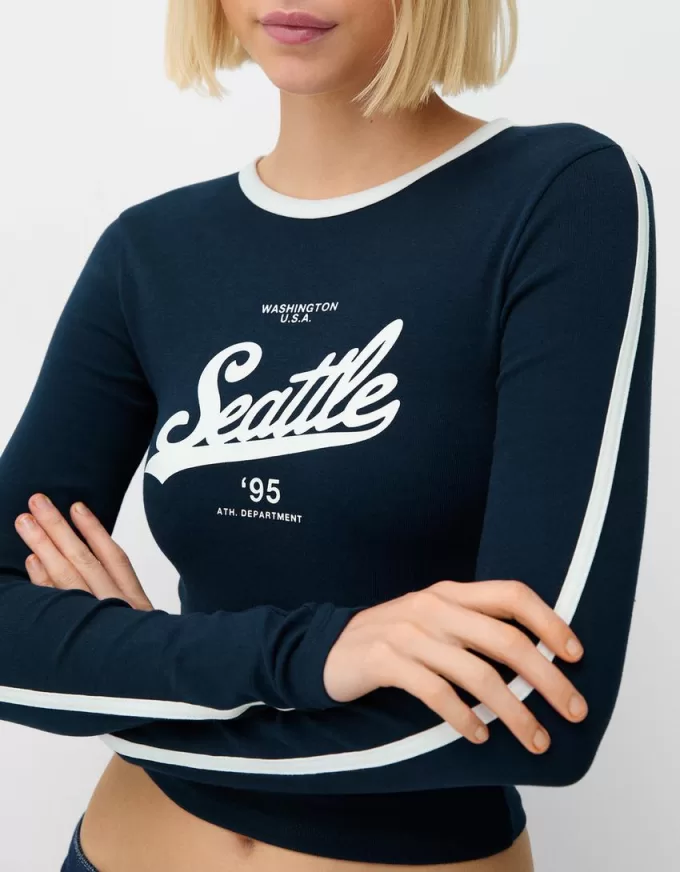 Camiseta de manga larga con estampado Navy