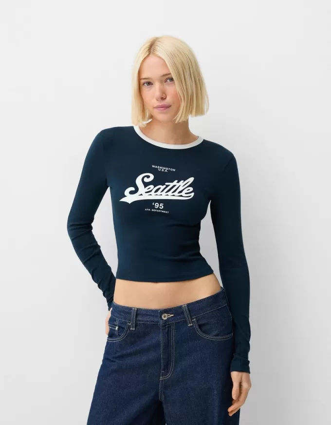 Camiseta de manga larga con estampado Navy