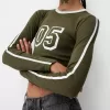 Camiseta de manga larga con estampado y ribete Khaki