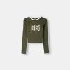Camiseta de manga larga con estampado y ribete Khaki