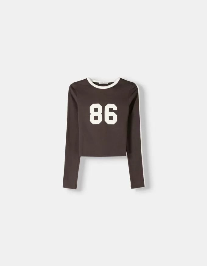 Camiseta de manga larga con estampado y ribete Brown