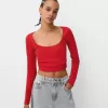 Camiseta de manga larga con laterales fruncidos Red