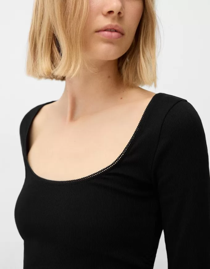 Camiseta de manga larga con laterales fruncidos Black
