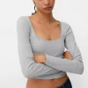 Camiseta de manga larga con laterales fruncidos Grey