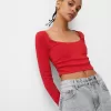 Camiseta de manga larga con laterales fruncidos Red